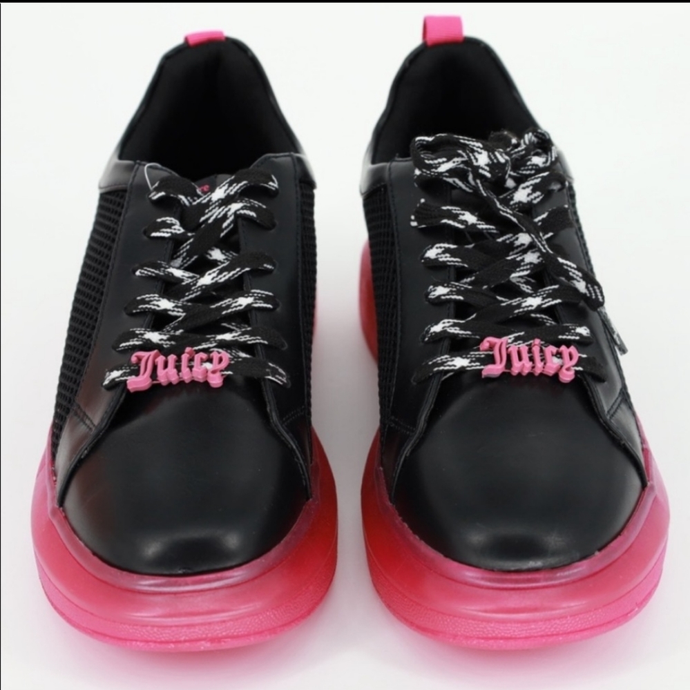 Juicy Couture Demi Lace-Up Chunky Sneakers Shoes In Black & Hot Pink 8.5